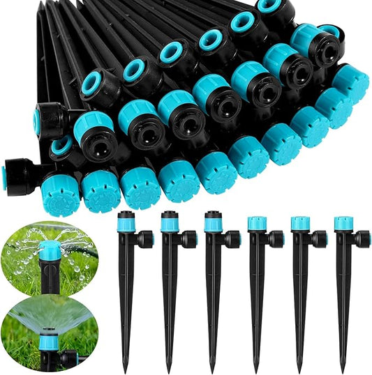 100 Pcs Drip Irrigation Emitters for 1/4" Tubing 50 Micro Irrigation Emitters Sprayer 50 Adjustable 360 Degree Water Flow Drippers for Garden Irrigation System(Blue, Fast Connect)