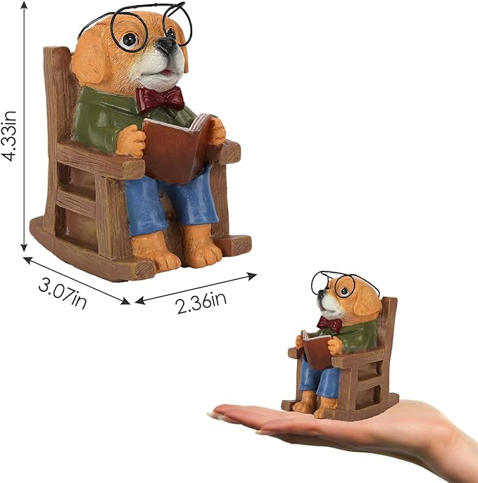 Solar Garden Decor Statues Dog Figurines Mini Fairy Garden Accessories Outdoor Lights,Garden Art Patio Porch Balcony Yard Home Lawn Ornaments,Christmas Birthdays Gifts for Mom Grandma