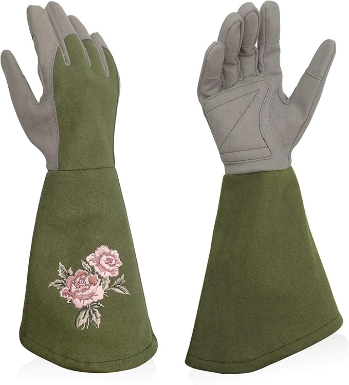Rose Pruning Gloves Thorn Proof, Embroidery Leather Gardening Gloves with Extra Long Forearm Protection