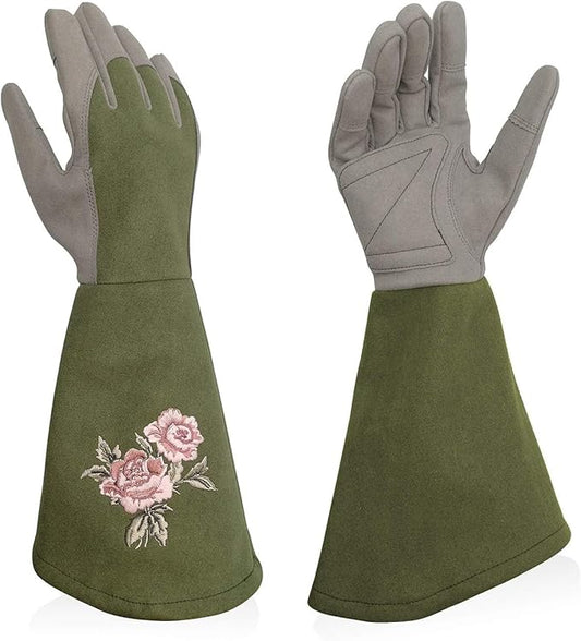 Rose Pruning Gloves Thorn Proof, Embroidery Leather Gardening Gloves with Extra Long Forearm Protection