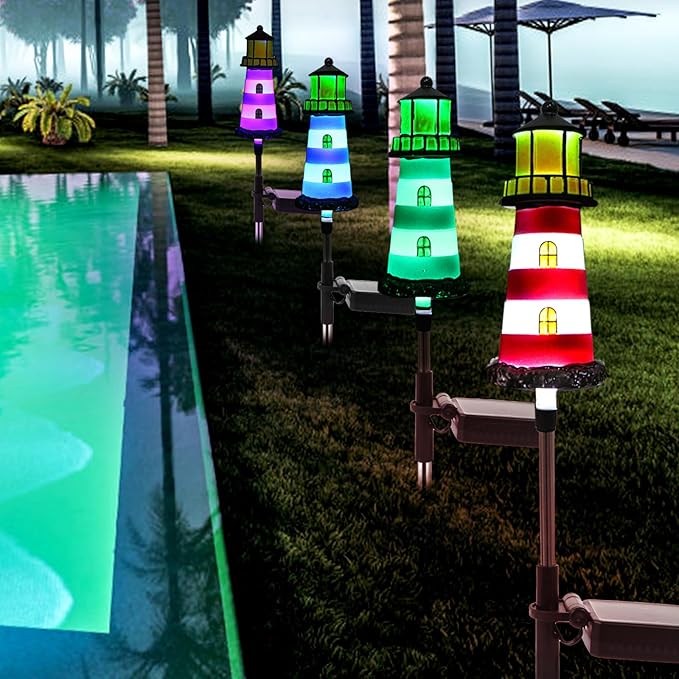 Lighthouse Solar Lights, 4 Pack Solar Outdoor Waterproof Lights, Perfect for Your Garden, Yard, Flower Bed, Patio, Sidewalk, Driveway or Any Other Place