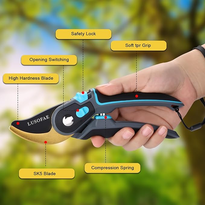Pruning Shears for Gardening,8.5''Heavy Duty Garden Clippers with SK5 Steel Blade,Bypass Pruners,Easily Trimming the Bushes,Trees,Fresh Flowers and Cutting Hedges