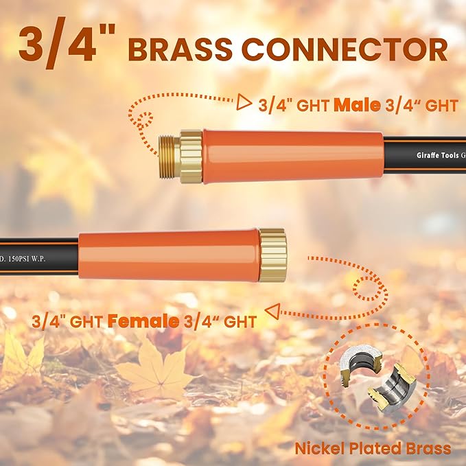 Giraffe Tools Garden Hose 12ft x 3/4", Heavy Duty Water Hose, Flexible, Hybrid Lightweight Hose with Swivel Handle, Male to Female Fittings, Burst 600 PSI