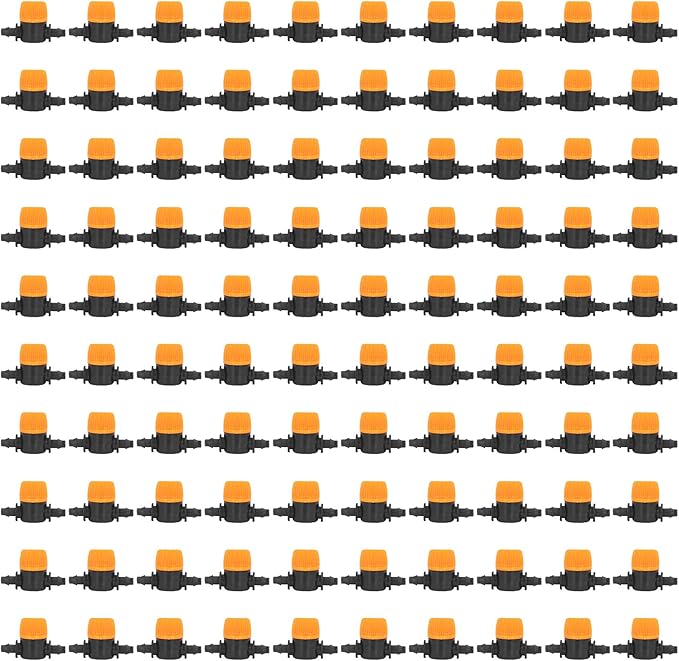 TOPINCN 100pcs Barbed Ball Valve, Drip Irrigation Universal Barbed Valve Mini Pipe Water Valve Through Type Valve Misting Tube Valve for Garden Seeding Cultivation Irrigation