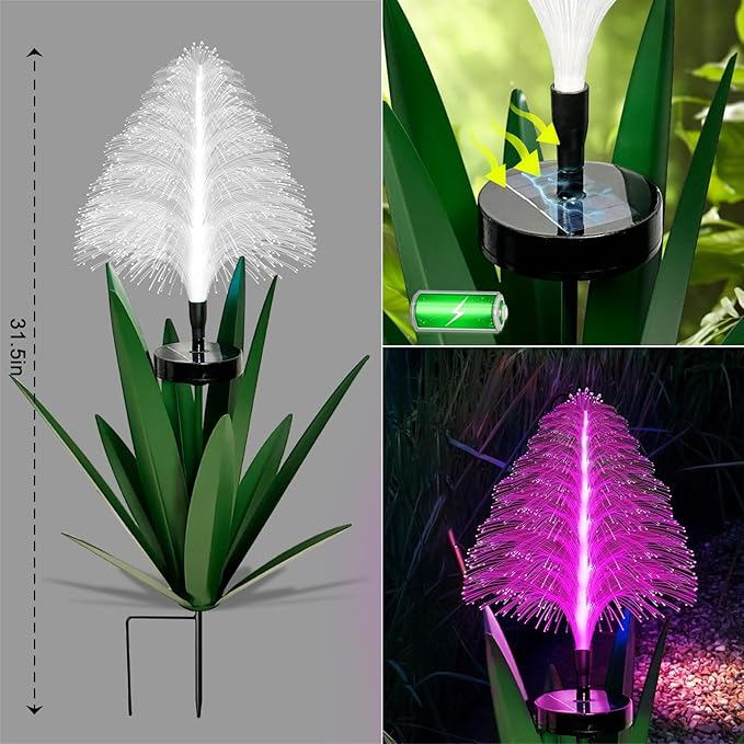 Metal Outdoor Decoration Gift Metal Agave Plants Outdoor Decor, Metal Agave Yard Art Garden Lights Solar Outdoor, 7 Color Changing Garden Yard Pathway Xmas Decor Waterproof (1pcs Green)