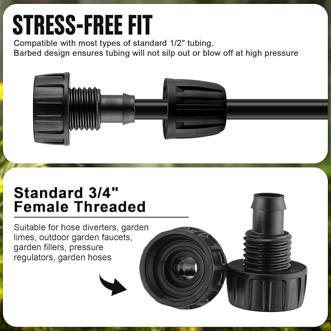 12 Pcs 1/2 Inch Garden Hose Adapter 3/4" to 1/2" Drip Irrigation Tubing Faucet Adapter Drip Irrigation Parts Faucet to Hose Adapter for Garden 3/4 Inch Faucet Connector (Black)