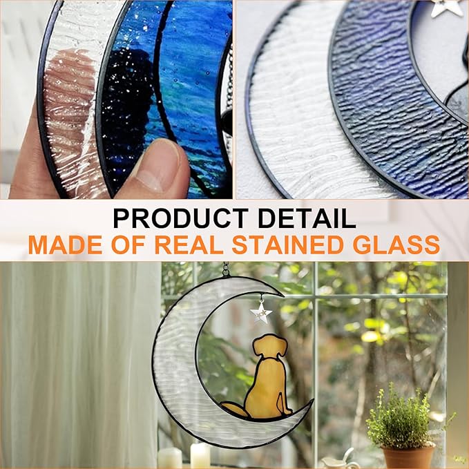 Stained Glass Dog Suncatcher Memorial Gifts for Loss of Dog,Window Hanging Decor Dog Suncatcher Sympathy Gift,Dog Ornaments Bereavement Gifts,Pet Loss Gifts,in Memory of Dog Passing Away Gifts