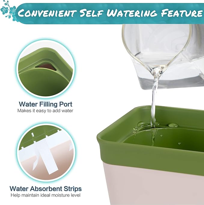 Amazing Creation Window Herb Planter Box, Vibrant Window Herb Garden, Self-Watering Rectangular Planter for Kitchen, Plants, and Succulents - Set of 3