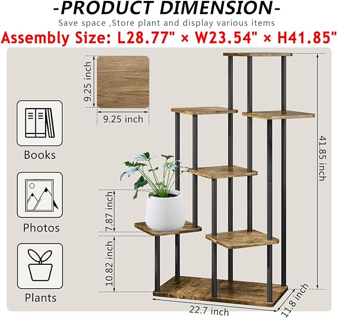 AZERPIAN Plant Stand 7 Tier Indoor Metal Flower Shelf for Multiple Plants Corner Tall Flower Holders for Patio Garden Living Room Balcony Bedroom, Black (7 Tier-Black)
