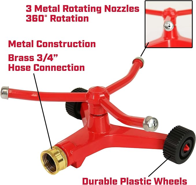 Chapin 4986: 3-Arm Rotary Sprinkler, 360 Degree Automatic Rotary Sprinkler with Wheeled Base for Small Gardens and Lawns, Up to 45ft Coverage Area, Lawn Sprinkler, Small Area Yards and Garden Watering