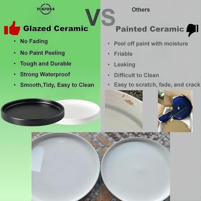 4 Pack Ceramic Plant Saucer Pot Tray 4 Inch, Planter Saucers 4 5 6 7 8 9 10 11 12 13 Inch for Indoors Outdoor, Durable Sturdy Flower Drainage drip Water Tray for Glazed Pots Base (4.7 Inch-Brown)