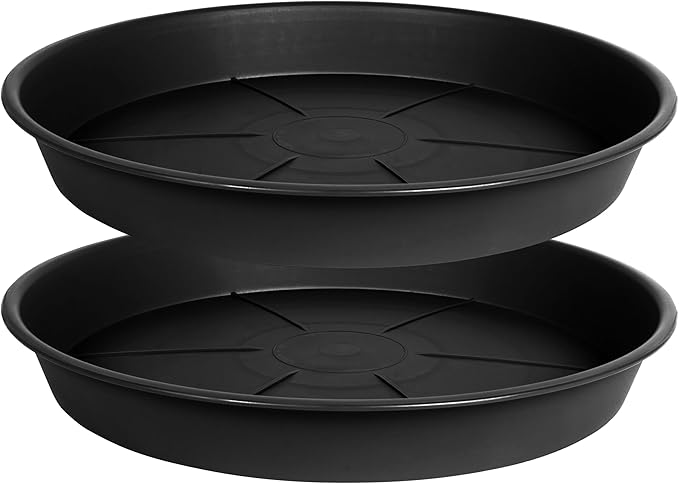 2 Pack of Plant Saucer Tray 19 inch, Heavy Duty Plastic Pot Plant Drip Trays Saucers for for Indoors Outdoor, Plant Water Tray for Planters 16-19" (19", Black)