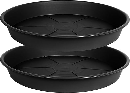 2 Pack of Plant Saucer Tray 19 inch, Heavy Duty Plastic Pot Plant Drip Trays Saucers for for Indoors Outdoor, Plant Water Tray for Planters 16-19" (19", Black)