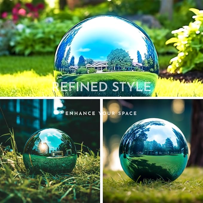10 Inch Stainless Steel Gazing Globe,v2croft Hollow Ball Mirrored Surface Polished Shiny Sphere,Garden Stainless Steel Gazing Ball for Outdoor Lawn Pond Yard Ornament(Light Blue)