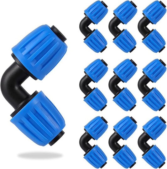 1/2 inch Blue Lock Barbed Elbow Connectors fit Drip Irrigation Fittings,16mm PE Tubing Connectors For 1/2" Drip Irrigation Tubing (OD 0.620 in.ID is 0.520. in)(10 Pcs Blue)