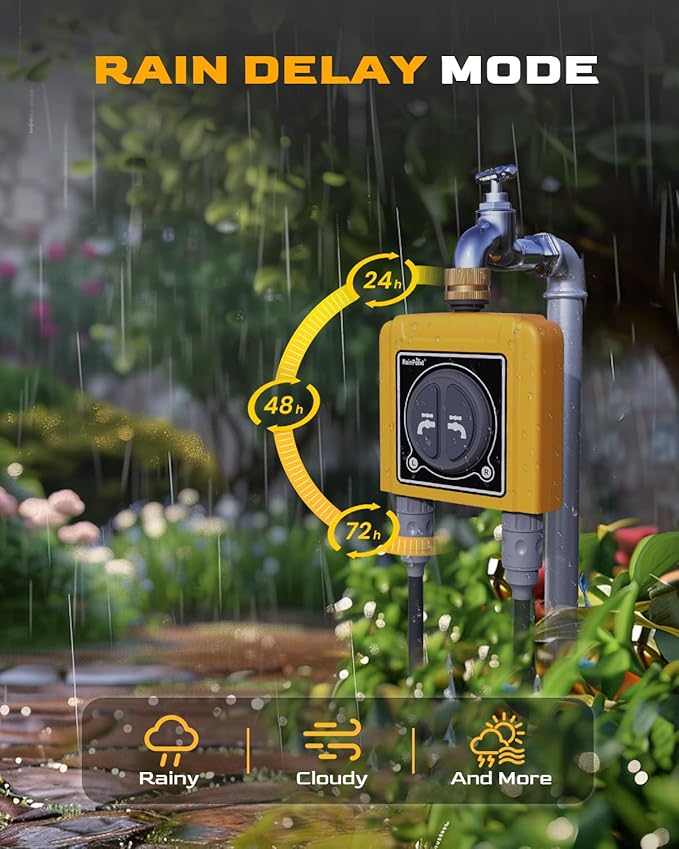 RAINPOINT Sprinkler Timer WiFi Water Timer with Brass Inlet, 2 Outlets Smart Hose Timer,Automatic Irrigation System Controller, APP & Voice Control, Irrigation by Weather/Quantity/Soil Moisture