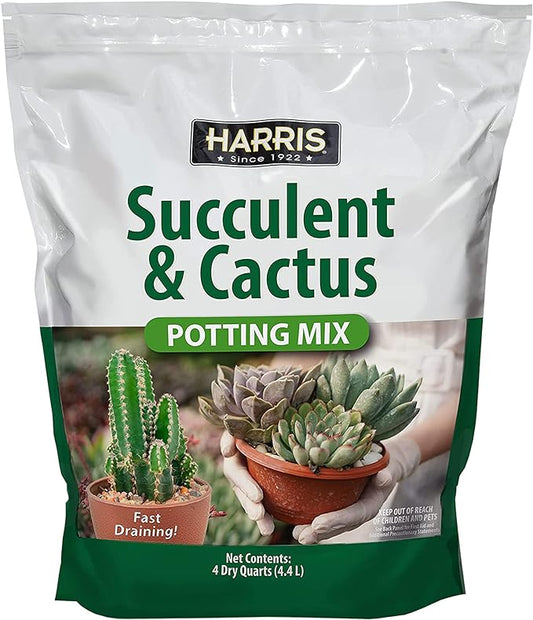 Harris Premium Succulent and Cactus Potting Soil Mix, Fast Draining with Added Nutrients, 4 Quarts