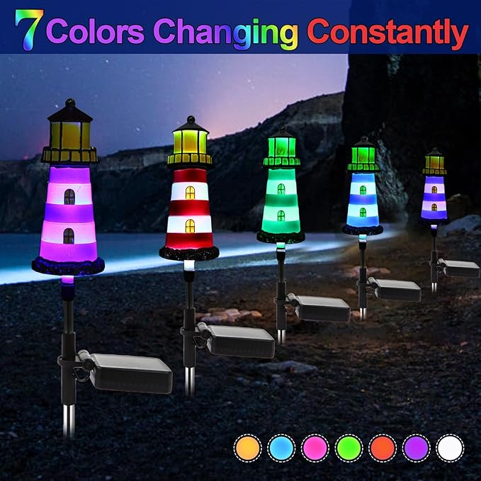 Lighthouse Solar Lights, 4 Pack Solar Outdoor Waterproof Lights, Perfect for Your Garden, Yard, Flower Bed, Patio, Sidewalk, Driveway or Any Other Place
