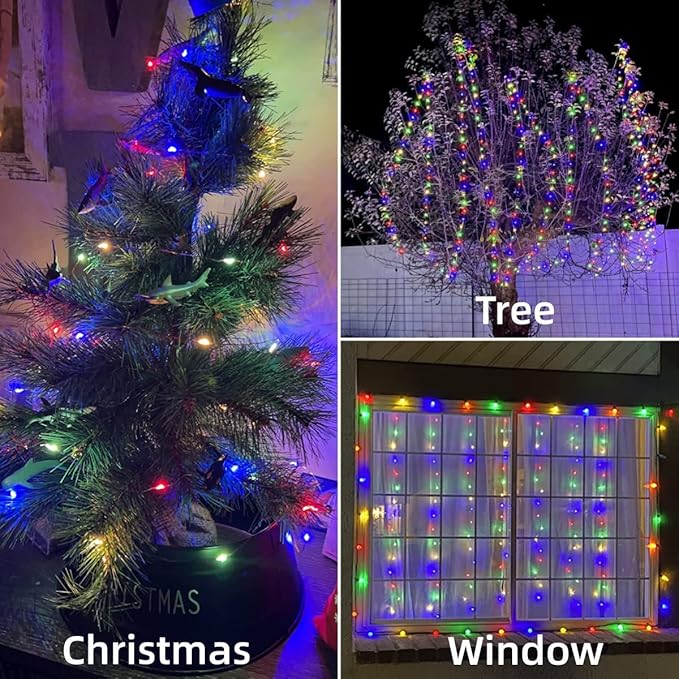 YEGUO Solar Fairy Lights Outdoor Waterproof, 4 Pack Each 33ft 100 LED String Lights, 8 Modes Silver Wire Twinkle Lights (Multicolor)