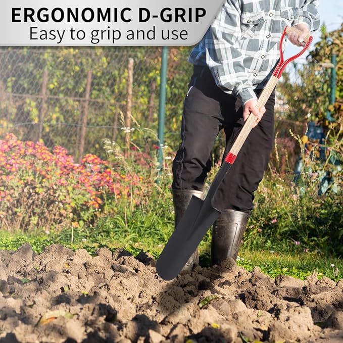 Nohovu Spade Shovel for Digging, Heavy Duty Shovel with D-Handle, Trench Shovel for Gardening, 45 Inches