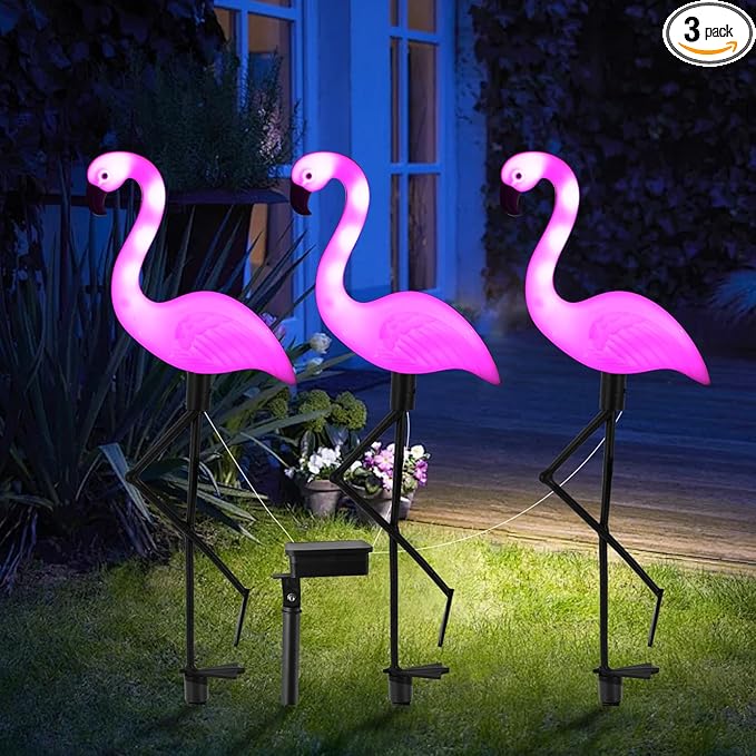 Flamingo Solar Lights,Outdoor Pink Flamingo Stake Light,Solar Powered Garden Lights,Yard Art Decor,Outdoor Garden Decorations,Outside Stick Lights,Outdoor Lights Waterproof (3pcs)