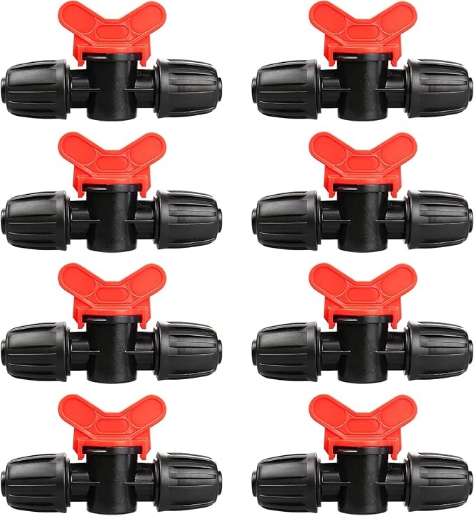 8 Pack Drip Irrigation Valve for 1/2 Inch Drip Tubing (1/2" ID x 0.65" OD)：1/2'' In-line Locked Barbed Ball Valve Drip Line Shut Off Valve Parts In Irrigation System for Garden