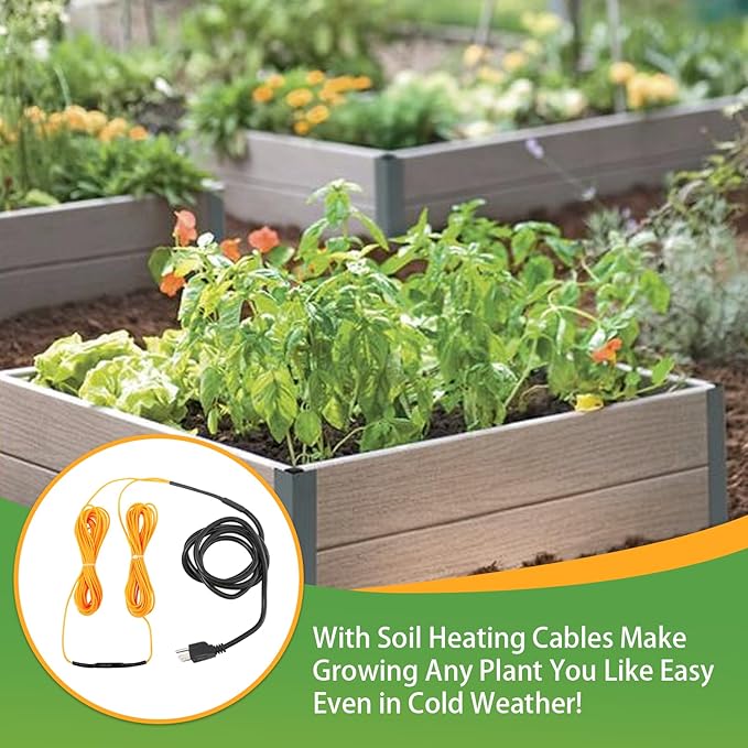 Soil Heating Warming Cable 25ft for Plants Built-in Thermostat for Seed Grow Indoor/Outdoor Cold Frames Garden Containers