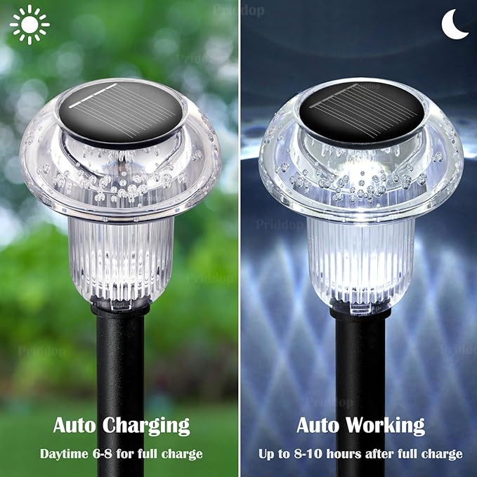 Solar Lights Outdoor Pathway Lights 8 Pack LED Waterproof Cold White Mushroom Shape for Garden Driveway Walkway Landscape Path Lawn Yard Decor
