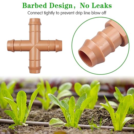 Drip Irrigation Barbed Cross Tee：10 Pack Drip Irrigation Cross Parts Fits for 1/2 Inch Drip Irrigation Tubing 17mm 0.600" ID Barbed Connectors for Patio Lawn Garden