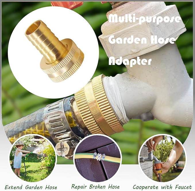 3/4" Barb x 3/4" Female GHT Thread Swivel Brass Garden Water Hose Pipe Connector Copper Fitting with Stainless Clamp House/Boat/Lawn/Power Wash/Irrigation