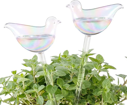 Mkono Plant Self Watering Globes Glass Water Bulbs for Planter Insert, Bird Shape Self Watering Devices Automatic Plant Waterer Spikes for Indoor Outdoor Plants, Gifts for Plant Lovers, 2 Pack