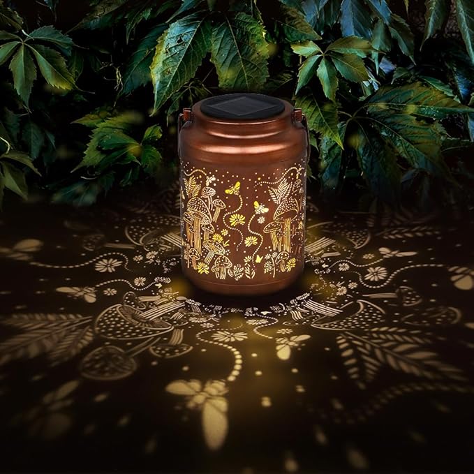 Mushroom Solar Lanterns Outdoor Waterproof Hanging Solar Lights Gifts for Women Mom Metal LED Decorative Lantern for Yard Patio Pathway,Porch，Landscape,Lawn Garden Decor for Outside