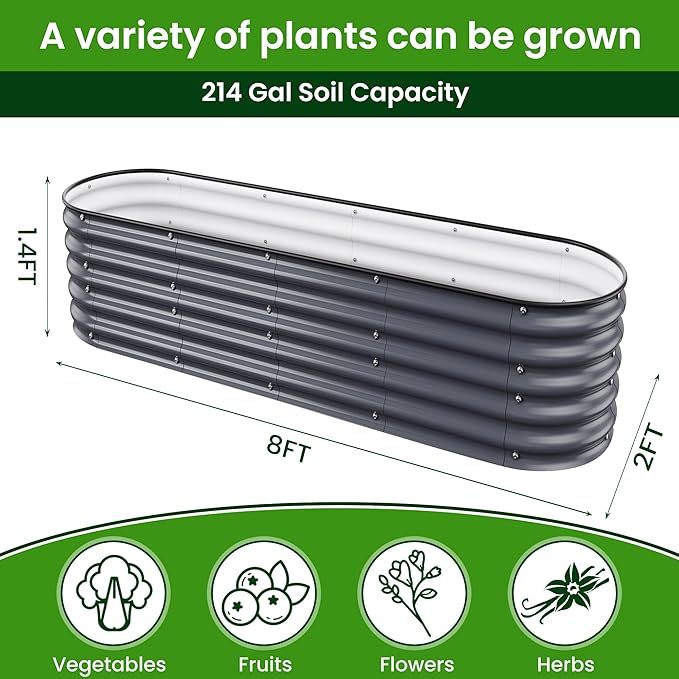 17" Tall Raised Garden Beds Outdoor - Galvanized Aluminum-Magnesium Stainless Steel Durable Metal Planter Box for Growing Plants, Vegetables, Flowers, Fruits(Deep Grey)