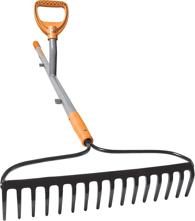 ERG-BWRK16 Strain Reducing Steel Impact Resistant Bow Rake, 16-Tine, 54-Inch Shaft, w/Patented Ergonomic Second Handle, Gray/Orange