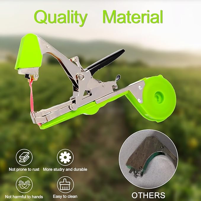 Plant Tying Machine - Efficient Gardening Tool with Green Tape and Plant Tape Gun for Quick and Easy Vining of Tomatoes Peppers Cucumbers and More（Green）