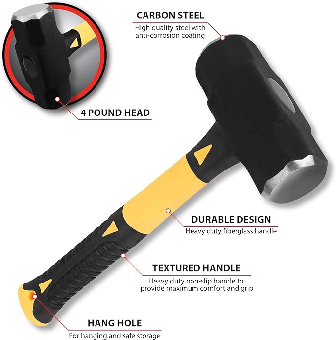 Performance Tool M7101 4-Pound Sledge Hammer With Fiberglass Handle