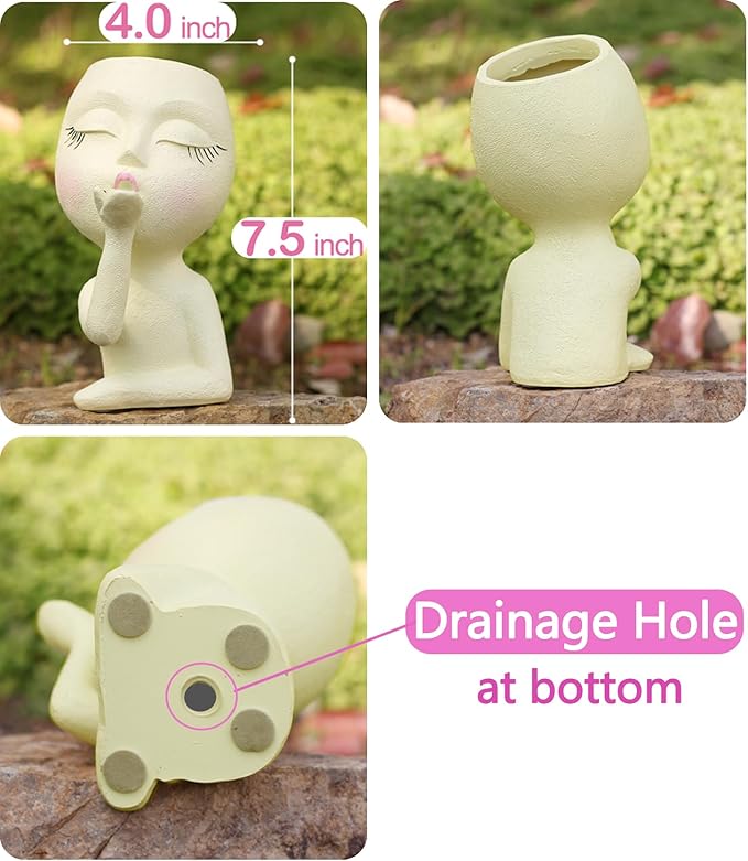 Head Face Planters, Kissing Girl Flowerpot, Lady Head Flower Pot, Female Kiss Faces Small Resin Art Succulent Pots for Indoor Outdoor Plants, Beige