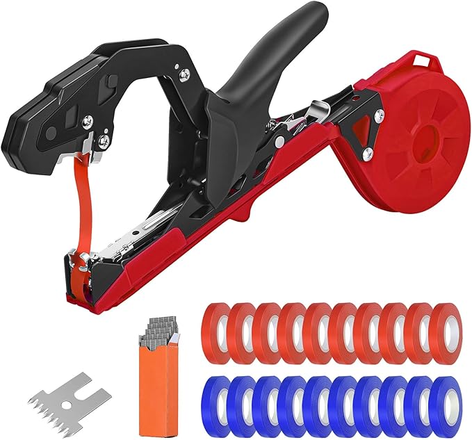 Upgraded Plant Tying Machine Gun to Tie Up Vine Tomatoes and Grapes Quickly Garden Tape Tool for Gardeners Farmers with SK5 Blade Replacement Garden Tapes and Staples