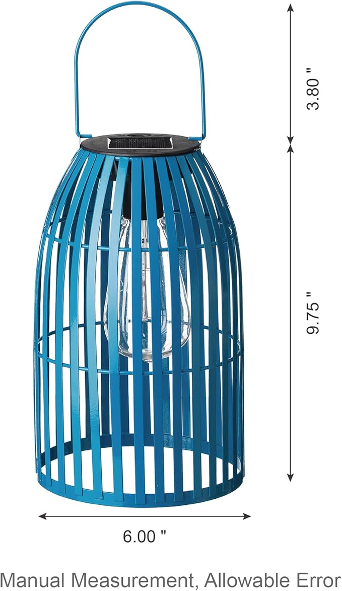 Set of 2 Solar Lantern Outdoor Waterproof Hanging Metal Birdcage Shaped Lantern Decorative Solar Light for Garden Yard Patio Porch, Blue