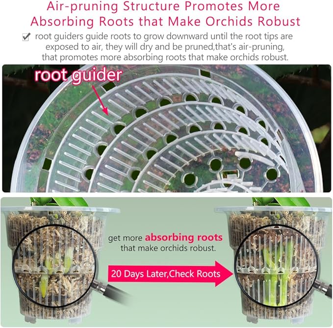 4 inch Orchid Pots with Holes for Repotting,Set of 1,Double Layer Plastic Imitate Ceramic Orchid Planter Provide Good Air Circulation,Clear Orchid Pot Match Decorative Orchid Container