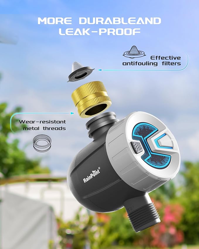RAINPOINT WiFi Sprinkler Timer Water Timer, Brass Inlet Smart Hose Faucet Timer, Automatic Irrigation System Controller for Yard Watering, APP Control via 2.4Ghz WiFi and Bluetooth (V2, 2025 Release)