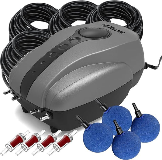 Pond Aerator Pump Pond Aeration Kit with Check Valves Air Stones Airline Tubing, All-in-1 Pond Deicer Pond Air Pumps for Outdoor Ponds up to 2000 Gallon