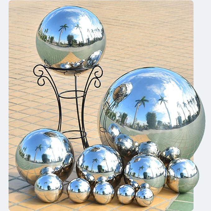 8 inch Gazing Globe Mirror Ball,Polished Reflective Smooth Garden Ball Sphere,Colorful and Shiny Addition to Any Garden or Home Decoration,Silver Stainless Steel