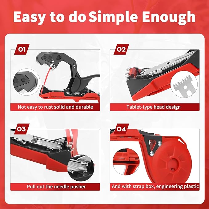 SWANSOFT Plant Tying Machine, Lightweight Plant Vine Tying Tape Machine Tool, Plant Tape Gun for Tomatoes, Grapes and Vegetable Garden, Come with 10000pcs Staples 10 Rolls Tape (Red)