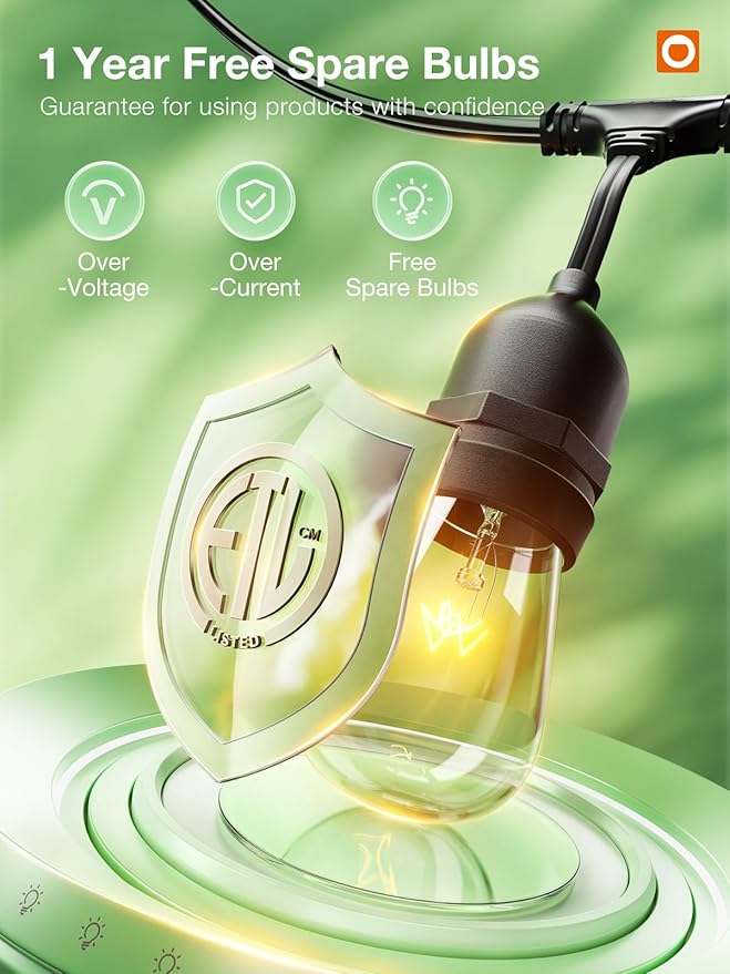 addlon 72FT(36FT*2) Outdoor String Lights Commercial Grade Weatherproof Strand, 30 Edison Vintage Bulbs, 24 Hanging Sockets and 6 Spare Bulbs, ETL Listed Decorative Cafe Patio Lights for Bistro