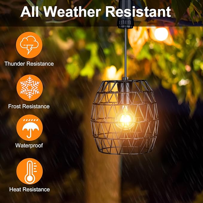 Larekook 6 Hours Timer Battery Operated Outdoor Hanging Light — Outdoor Indoor Pendant Chandelier Waterproof Porch Gazebo Patio Pendant Lantern Chandelier Lighting-Out Auto On/Off