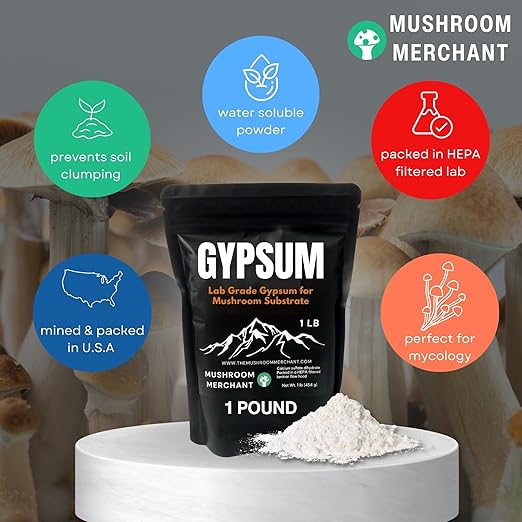 Gypsum Powder for Mushroom Substrate (5 lb) | Lab Grade | Packed in a HEPA-Filtered Facility | Highly Soluble for Growing Mushrooms | Soil Conditioner | (Calcium Sulfate Dihydrate) (5 Pounds)