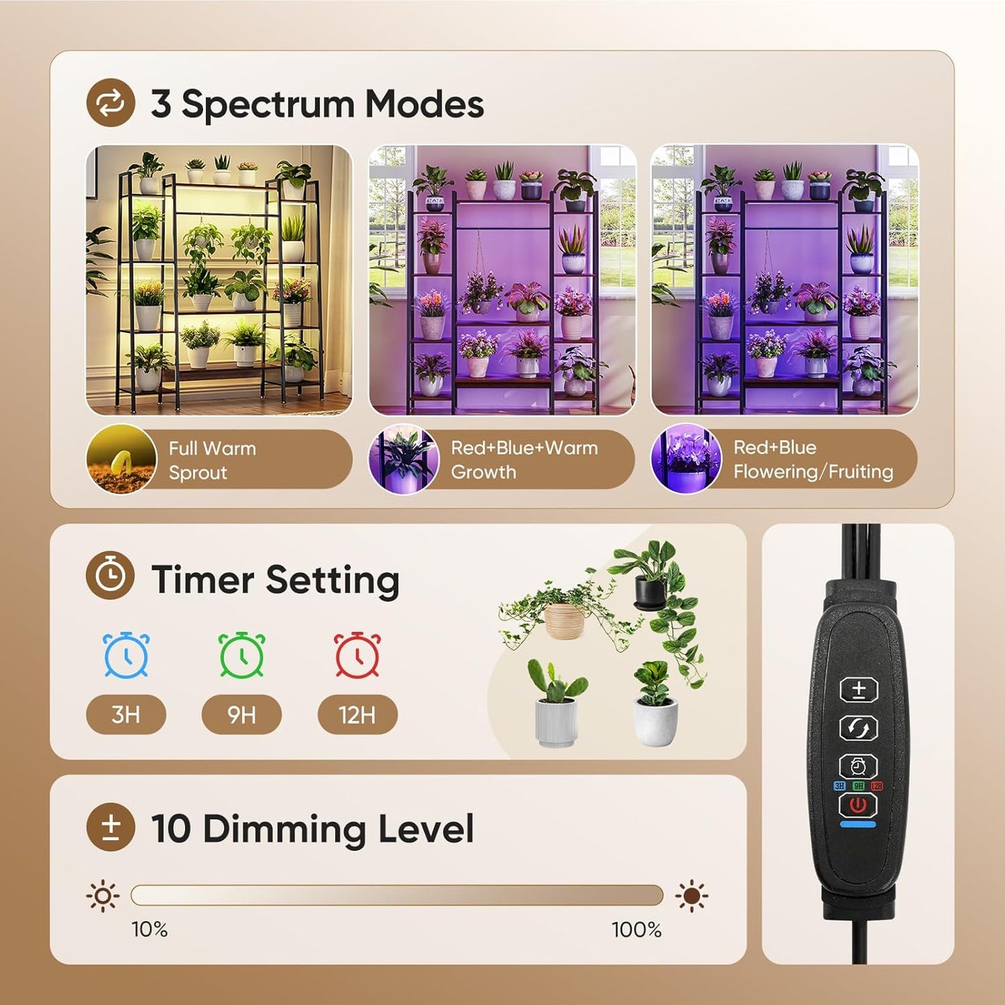 55" Large Plant Stand Indoor with 8 LED Grow Lights (3 Modes & Auto Timer) - 12 Tiered Metal Plant Shelf, 10 Dimmable Brightness Levels, Flower Stand Display Rack for Patio Balcony Garden