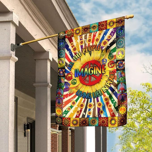 FLAGWIX Flags - Imagine All The People Living Life In Peace Hippie Sunflower Flag DDH1826F, House Flag (29.5" x 39.5") - USA House Garden Flags Premium Polyester - Decorative Outdoor Flags