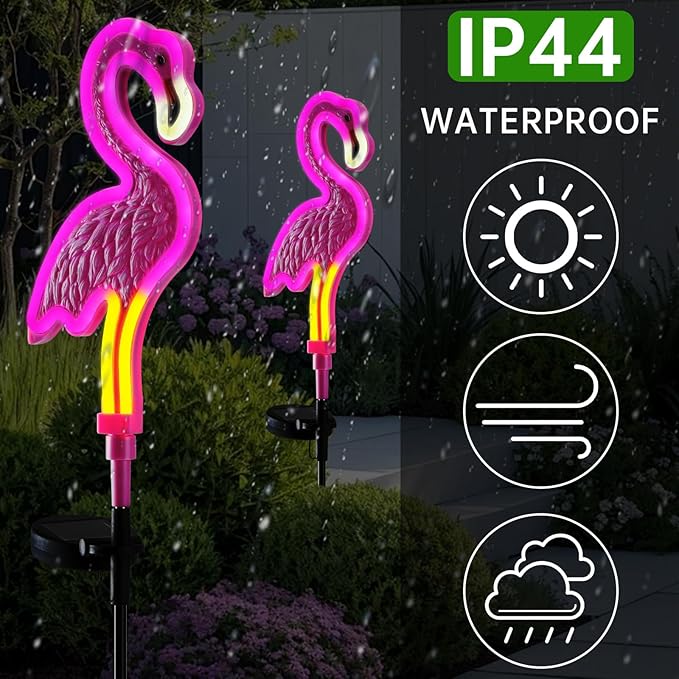 Solar Flamingo Garden Light 2Pack,Solar Outdoor Garden Decoration,Pink Neon Flamingo Solar Lights,Christmas Outdoor Decoration,Waterproof Garden Outdo (2pcs - Neon Flamingo)